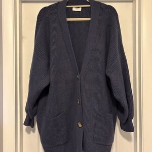 Aerie Blue Button Up Cardigan Sweater Pockets Balloon Sleeve Lounge Oversized XL